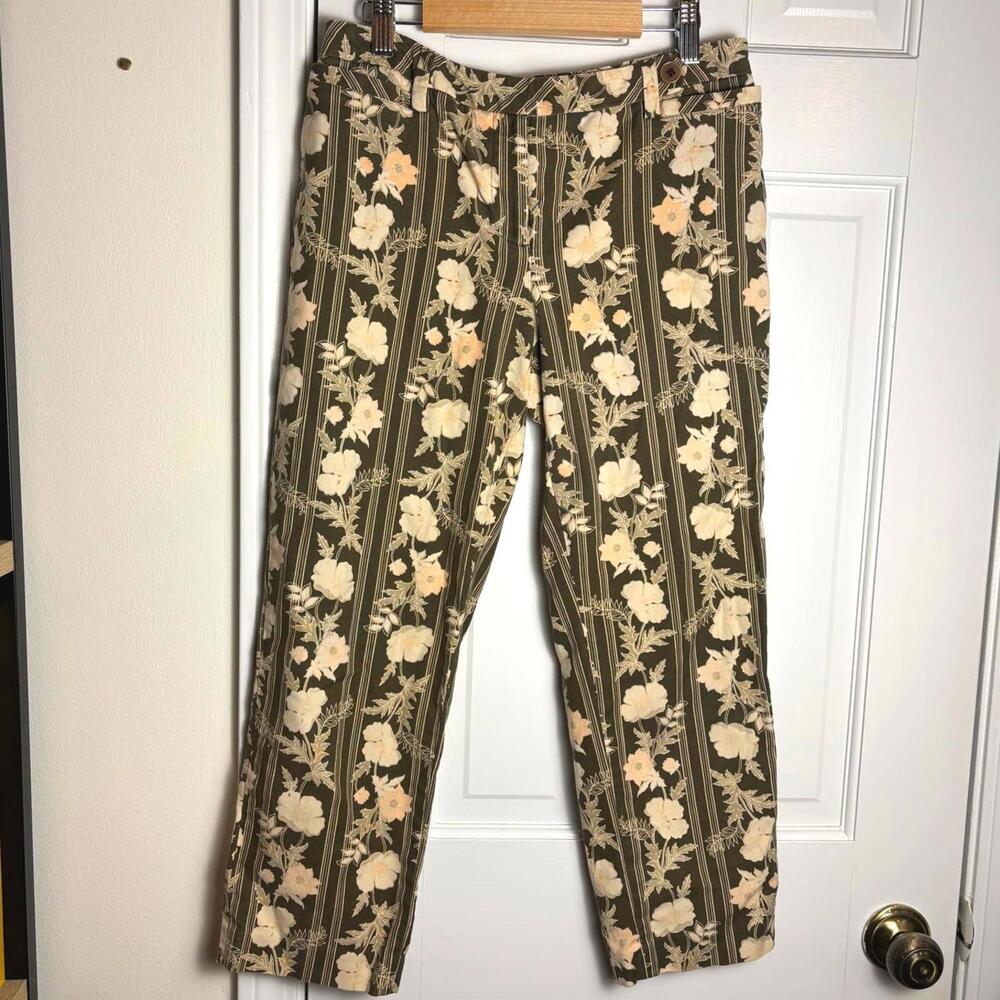 y2k Loft Green Floral Low Rise Capris